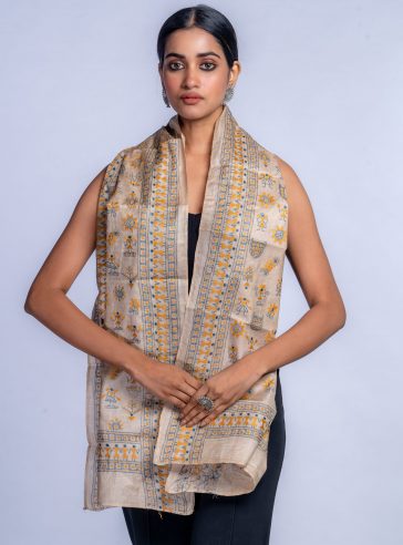 Folklore in yellow- Kantha silk stole