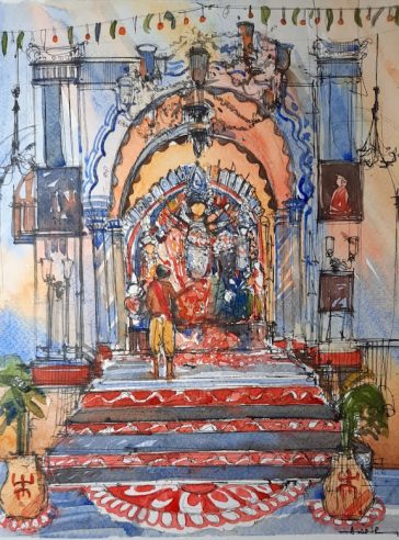 Durga Puja- Raj Baari-Urban Sketch