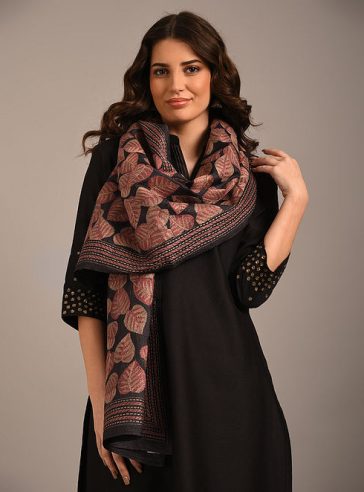 Fall leaves- Kantha silk stole