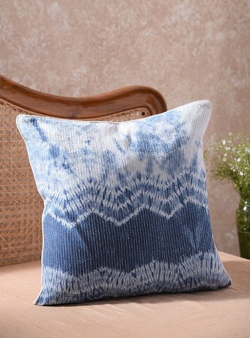 Kantha on Shibori- Blue-Kantha cushion cover