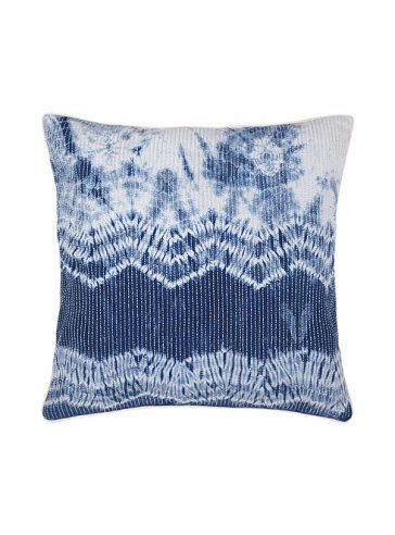 Kantha on Shibori- Blue-Kantha cushion cover