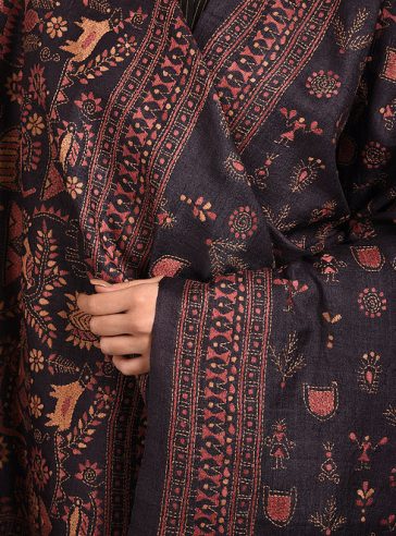 Rustic synergy- Kantha embroidered on pure Tussar Silk dupatta