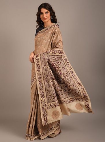 Gole aar folk- Kantha embroidered on pure Tussar Silk