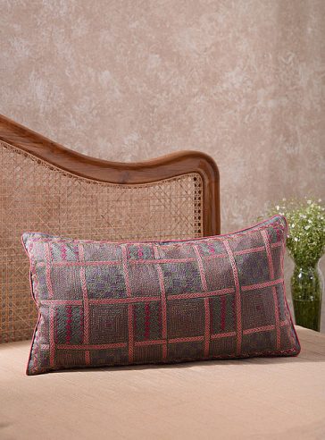 Aesthetically Gridded- Kantha embroidered Cotton cushion cover
