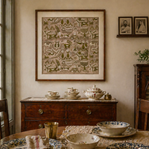 Rustic Synergy- Kantha embroidered wall art -20"x20"