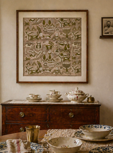 Rustic Synergy- Kantha embroidered wall art -20"x20"