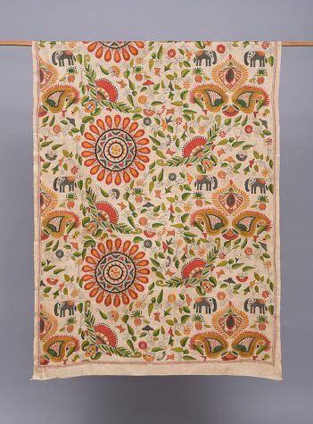 Graam Bangla- Kantha embroidered on pure Tussar Silk Dupatta