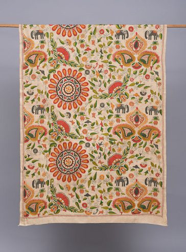 Graam Bangla- Kantha embroidered on pure Tussar Silk Dupatta