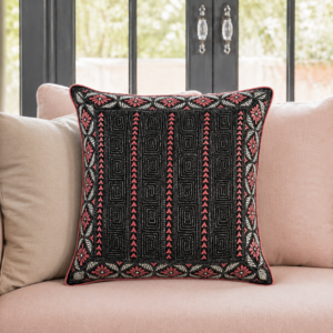Pink Matrix- Kantha embroidered Cotton cushion cover 18"x18" (inches)