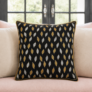 Noir Botanica- Kantha embroidered Cotton cushion cover