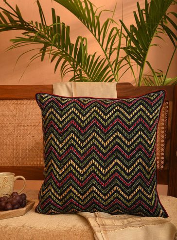 Chevron - Kantha embroidered Cotton cushion cover 18"x18" (inches)