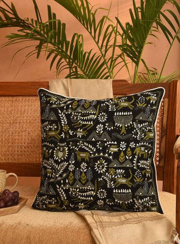 Rustic Synergy - Kantha embroidered Cotton cushion cover 18"x18" ( inches)