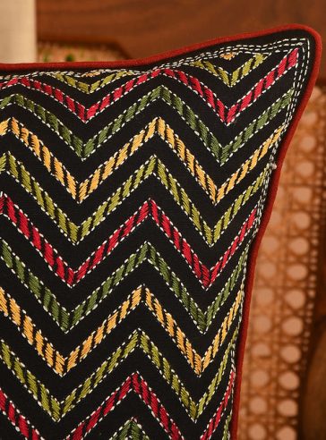 Chevron - Kantha embroidered Cotton cushion cover 18"x18" (inches)