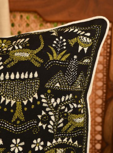 Rustic Synergy - Kantha embroidered Cotton cushion cover 18"x18" ( inches)