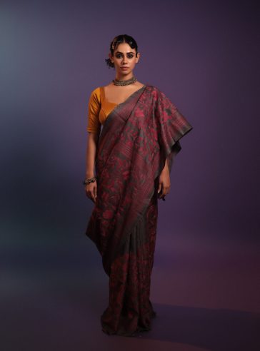 Anima- Kantha embroidered on pure Tussar Silk saree