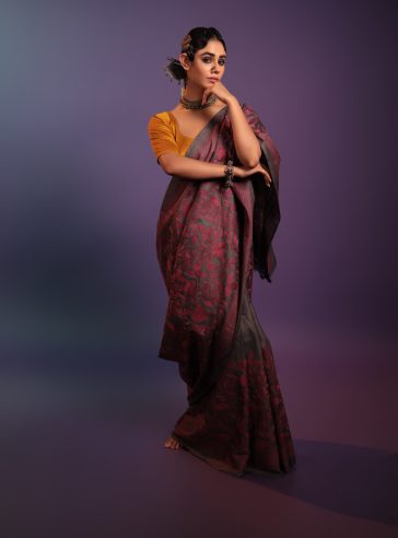 Anima- Kantha embroidered on pure Tussar Silk saree