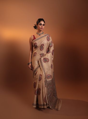 Barnini- Kantha embroidered on pure Tussar Silk Saree