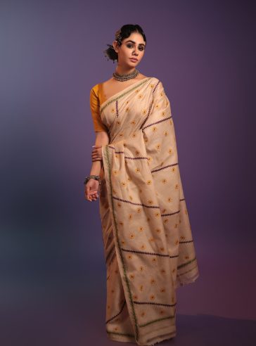 Baruni- Kantha embroidered on pure Tussar Silk Saree