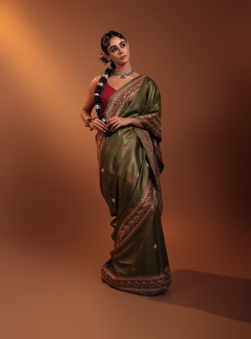 Binodini- Kantha embroidered on pure Tussar Silk Saree