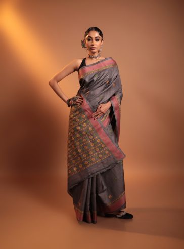 Dhriti- Kantha embroidered on pure Tussar Silk Saree