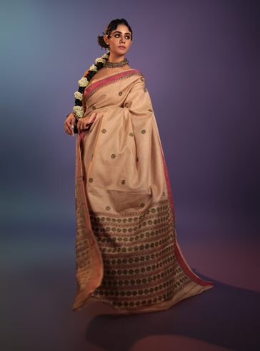 Durba- Kantha embroidered on pure Tussar Silk Saree