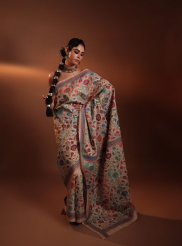 Kanak Chapa- Kantha embroidered on pure Tussar Silk saree