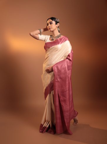 Aradhya- Natural vegetable tie & dye pure Tussar silk saree