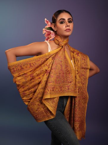 Bhumika- Kantha embroidered on pure Tussar Silk Dupatta/Shawl