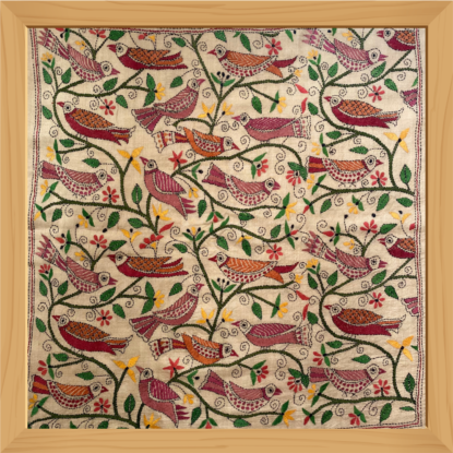 Paakhi- Kantha embroidered wall hanging 19"x19"