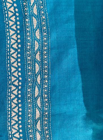 Neelambari- Kantha embroidered on pure Tussar Silk Saree