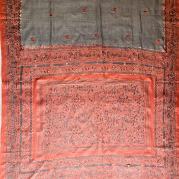 Aindri- Kantha embroidered on pure Tussar Silk Saree