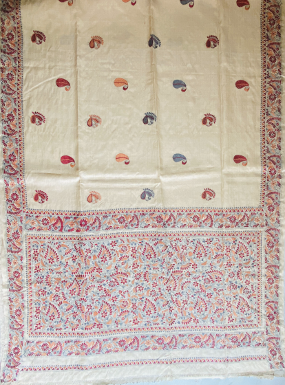 Laboni- Kantha embroidered on pure Tussar Silk Saree