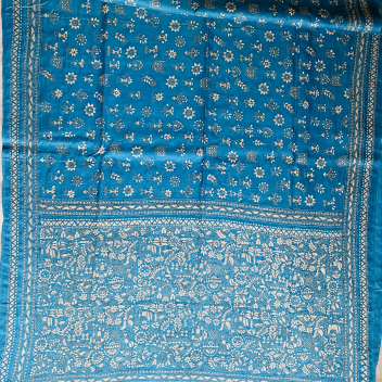 Neelambari- Kantha embroidered on pure Tussar Silk Saree