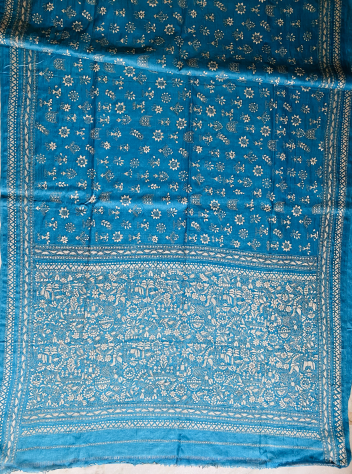 Neelambari- Kantha embroidered on pure Tussar Silk Saree