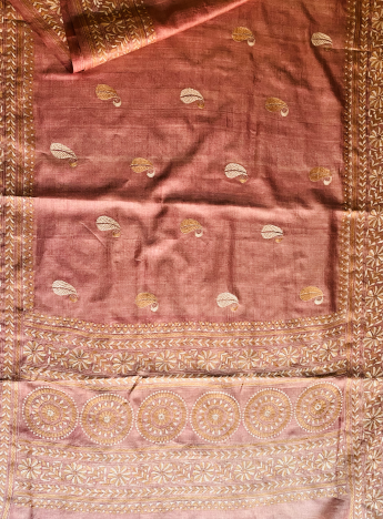 Pankhuri- Kantha embroidered on pure Tussar Silk Saree