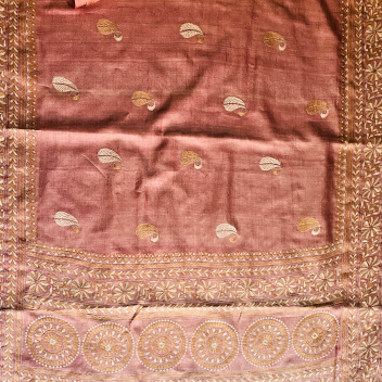 Pankhuri- Kantha embroidered on pure Tussar Silk Saree