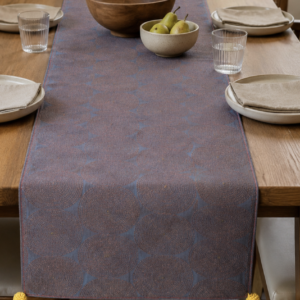 Handcrafted Kantha Embroidered Concentric Circle Cotton Table Runner – Grey | 73" x 18.5"