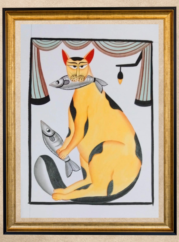 Cat & Fish II- Kalighat Pattachitra
