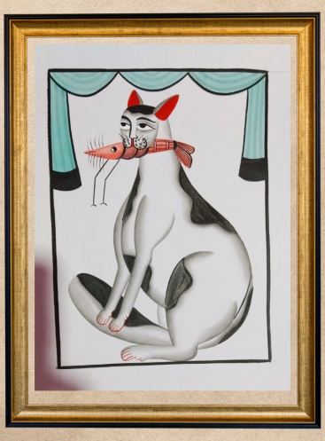 Cat & Fish III- Kalighat Pattachitra