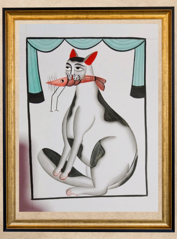 Cat & Fish III- Kalighat Pattachitra