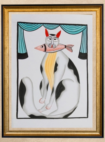 Cat & Fish IV- Kalighat Pattachitra