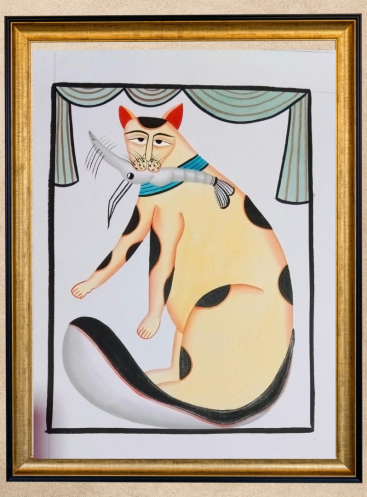 Cat & Fish V- Kalighat Pattachitra