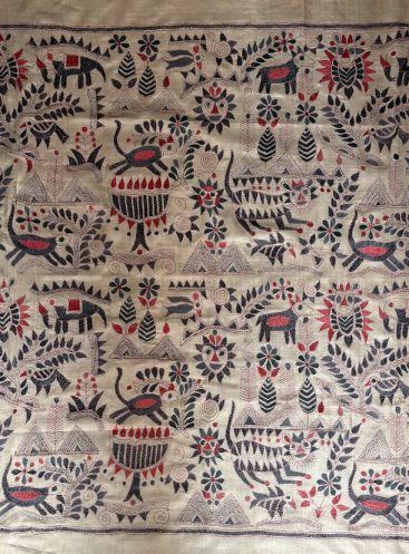 Rustic Synergy 40"- Kantha embroidered wall art