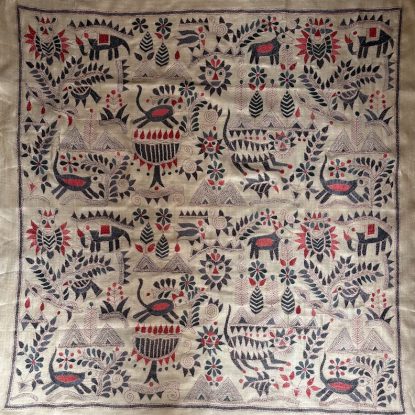 Rustic Synergy 40"- Kantha embroidered wall art