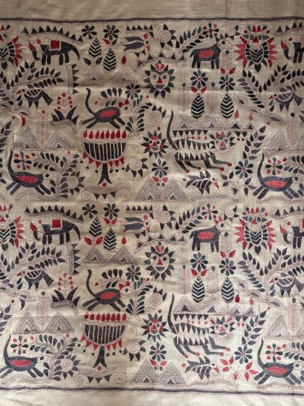 Rustic Synergy 40"- Kantha embroidered wall art