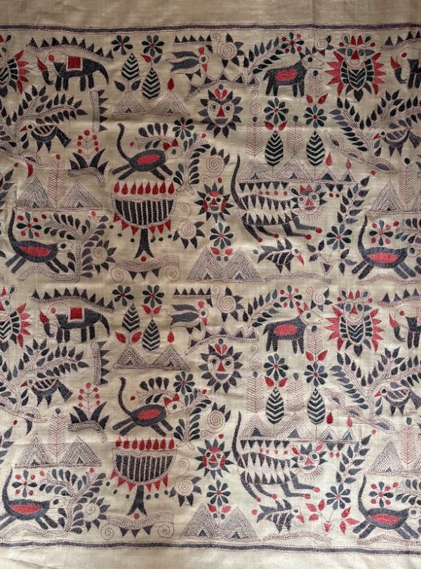 Rustic Synergy 40"- Kantha embroidered wall art