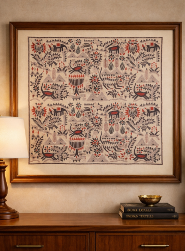 Rustic Synergy 40"- Kantha embroidered wall art