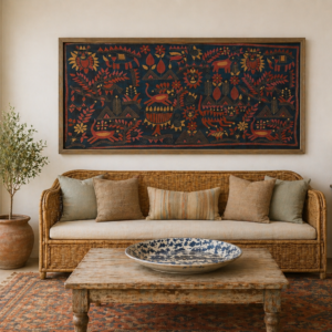 Rustic Synergy 20"x40"- Kantha embroidered wall art