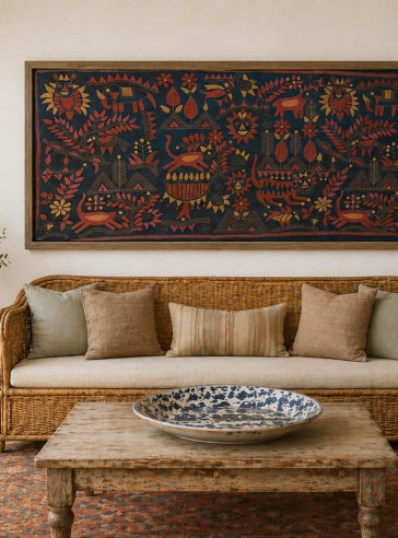 Rustic Synergy 20"x40"- Kantha embroidered wall art
