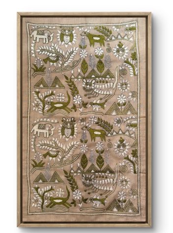 Rustic Synergy- Kantha embroidered wall art -19"x11"